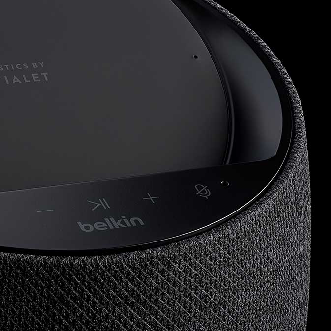 Belkin G1S0001 Soundform Elite Smart Speaker image, black, close-up view showing controls
